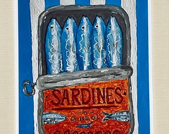 Retro Sardine Art Print | Coastal Kitchen, Bold Blue Decor
