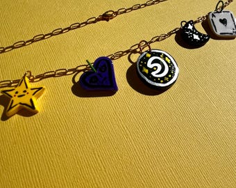 Bleeding Heart Charm Necklace: Hand-Painted Polymer Clay, Gold Plated Chain