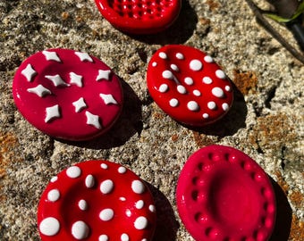 Red Polka Dot Worry Stone: Textured Polymer Clay Fidget, Stress Relief