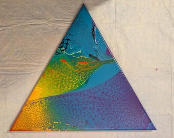 Abstract Acrylic Fluid Pour Painting on Triangle Canvas (16" on each side) (#294)