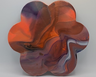 Abstract Acrylic Fluid Pour Painting on 12” Canvas (#278 Cloud9)