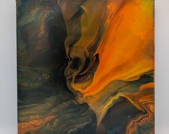 Abstract Acrylic Fluid Pour Painting on 14” x 14” Canvas (#269)