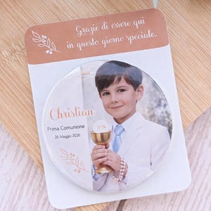 Bomboniera Prima Comunione con Foto Bimbo – Calamita Personalizzata con Nome e Dati – Segnaposto Comunione Elegante – Kit 10 pezzi