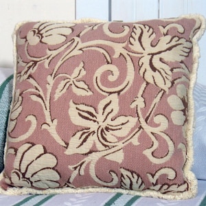 Leaf Relief Motif Vintage Textile Decorative Pillow in Rose and Muslin Shades by C.Lickona