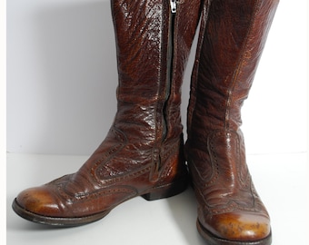 Rare Vintage Sharkskin Wingtip Boots, Handmade Leather Lined/ MAde in France/ Bespoke (Men's Size 8)