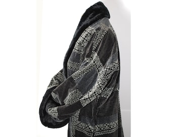 Vintage Handmade Designer Black Brushed Velvet Evening Coat  with faux Fur Lapels and cuffs