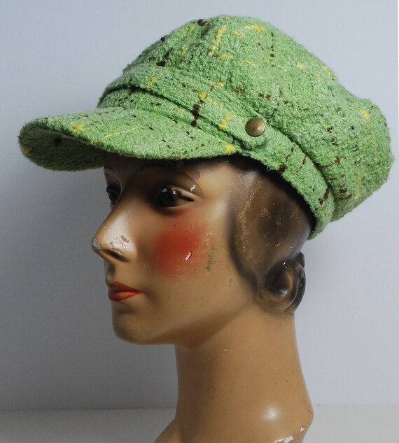 Vintage Newsboy Cap/ Soft Green& Brown Tweed/ Hat… - image 3