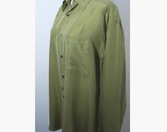Camisa de seda vintage Fenn Wright Mason – Verde oliva guisante, talla S