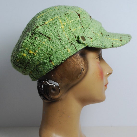 Vintage Newsboy Cap/ Soft Green& Brown Tweed/ Hat… - image 4