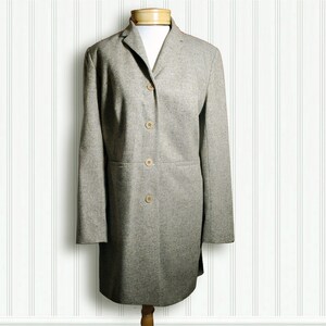 Vintage Ann Taylor Frock Coat/ Tan Salt & PepperTweed/Size 10/ Knee length/ Pockets