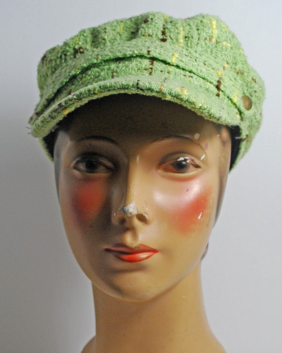 Vintage Newsboy Cap/ Soft Green& Brown Tweed/ Hat… - image 2