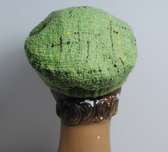 Vintage Newsboy Cap/ Soft Green& Brown Tweed/ Hat… - image 5