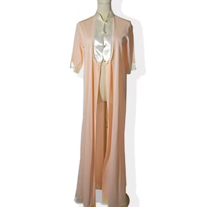 Vintage Blush Pink Peignoir Robe/ Floor length/ Dressing Gown/ Satin Trim/ Negligee/ Lingerie/Size S