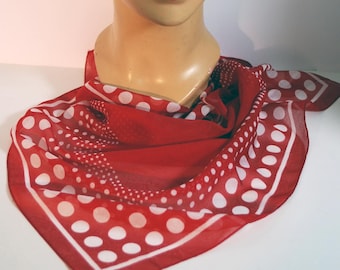 Vintage Red Polka Dot Scarf, Silky Poly Bandana