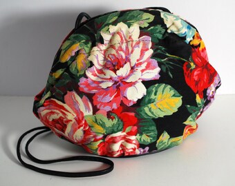 Pochette vintage fleurie en coton : fermeture à pression, longues bretelles (8 x 10)