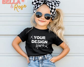 Kid's T-Shirt Mockup, Kid's Black T-Shirt Mockup, Bella and Canvas 3001Y Mockup, Toddler T-Shirt Mockup, Kids Summer Mockup, Back to School.