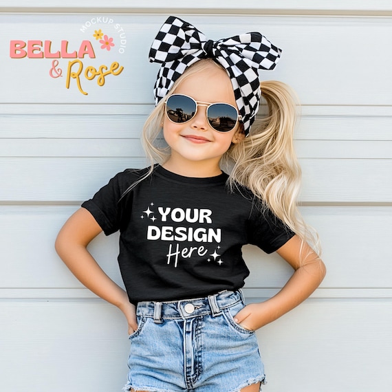 Kid's T-Shirt Mockup, Kid's Black T-Shirt Mockup, Bella and Canvas 3001Y Mockup, Toddler T-Shirt Mockup, Kids Summer Mockup, Back to School.