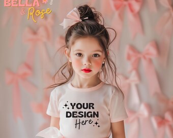 Kid's Valentine's Day Mockup, Pink T-Shirt Mockup, Bella and Canvas 3001Y Mockup, Latina Girl Mockup, T-Shirt Mockup, Toddler T-Shirt Mockup