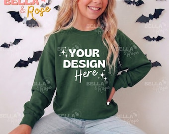 Kid's Halloween Sweatshirt Mockup, Forest Green Sweatshirt Mockup, Gildan 18000B Mockup, Youth Sweatshirt Mockup, Halloween Mockup