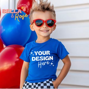 Kid&#39;s 4th of July T-Shirt Mockup, Kid&#39;s T-Shirt Mockup, Bella and Canvas True Royal 3001Y Mockup, Toddler T-Shirt Mockup, Kids Summer Mockup