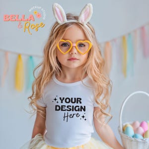 Kid&#39;s Easter Mockup, White T-Shirt Mockup, Bella and Canvas 3001T Mockup, Girl T-shirt Mockup, Easter T-Shirt Mockup, Easter Mockup.