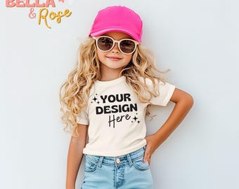 Maqueta de camiseta para niño, maqueta de camiseta natural, maqueta de Bella and Canvas 3001T, maqueta de niña pequeña, maqueta de camiseta, maqueta de camiseta para joven.