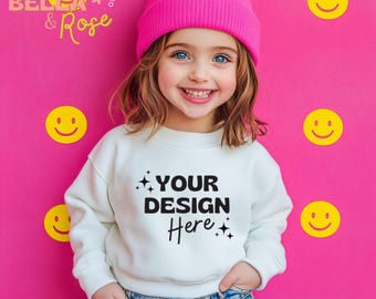Kid's Sweatshirt Mockup, White Sweatshirt Mockup, Gildan 18000B Mockup, Girl Sweatshirt Mockup, Youth Sweatshirt Mockup, Kid's sweatshirt.