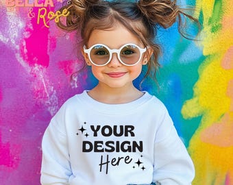 Kid's Sweatshirt Mockup, White Sweatshirt Mockup, Gildan 18000B Mockup, Girl Sweatshirt Mockup, Youth Sweatshirt Mockup, Kid's sweatshirt.