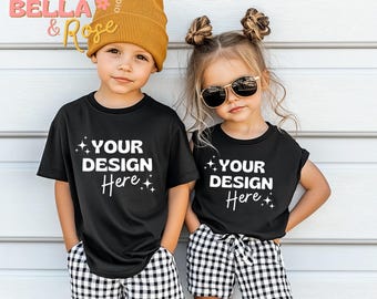 Maqueta de camiseta de niño, maqueta de hermano, maqueta de camiseta negra, maqueta de 3001T negra, maqueta de mejores amigos, maqueta de hermano y hermana, maqueta de verano.