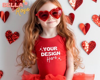 Kid's Valentine's Day Mockup, Red T-Shirt Mockup, Bella and Canvas 3001T Mockup, Youth Mockup, Kid's mockup, Toddler T-Shirt Mockup.