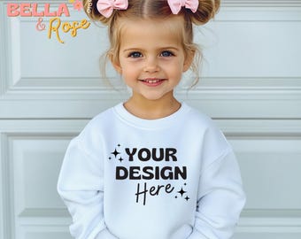 Kid's Sweatshirt Mockup, White Sweatshirt Mockup, Gildan 18000B Mockup, Girl Sweatshirt Mockup, Youth Sweatshirt Mockup, Kid's sweatshirt.