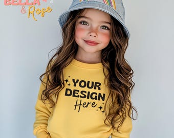 Kid's Sweatshirt Mockup, yellow Sweatshirt Mockup, Summer Sweatshirt, Girl Sweatshirt Mockup, Youth Sweatshirt Mockup, Kid's sweatshirt.