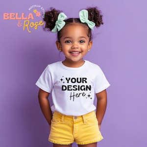 Kid&#39;s T-Shirt Mockup, White T-Shirt Mockup, Bella and Canvas 3001Y Mockup, Toddler Girl Mockup, Youth T-Shirt Mockup, Summer T-shirt Mockup.