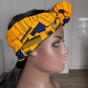 Satin lined wide headband with ties, Non Stretch Ankara headband, Ankara bandana, African print satin lined turban headband