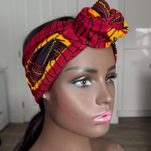 Satin lined reversible wide headband with ties, Non Stretch Ankara headband, Ankara bandana, African print satin lined turban headband