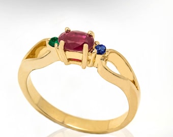 Birthstones Engagement ring, 14k or 18k gold Women Engagement Ring, Ruby Sapphire Emerald Birthstones Engagement Ring,  Delicate Ring.