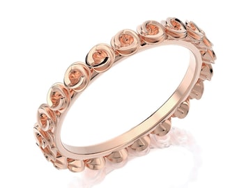 9k/ 14k/ 18k Rose Gold Wedding Ring, Eternity Ring For Women, Flower Wedding Ring, Thin Ring Band, Stacking ring, Nature Ring, Unique Ring.