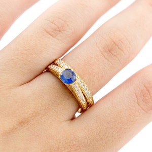 Unique Sapphire and Diamonds Wedding Rings Set, 14K / 18K Gold Engagement Rings, Vintage Bridal Rings Set, Promise Ring For Her