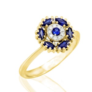 Sapphire and Diamonds engagement ring. Vintage Engagement Ring, Unique Engagement Ring for Women, September Birthstones Engagement Ring,