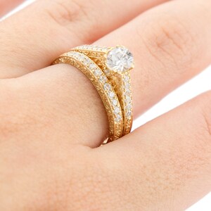 Unique Vintage Wedding Rings Set, Bridal Rings Set, Stackable Rings Set, Promise Ring, Filigree Engagement Ring Set, 14k/18k Engagement Ring