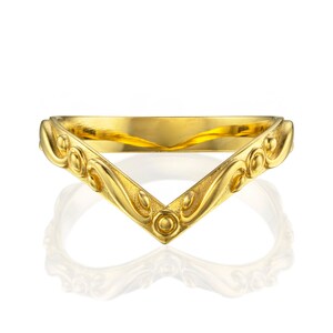 Chevron Ring Gold, Geschwungenes Ehering, Stapelring, Pointy Ring, Vintage Style Stapelring, 18k V Ring für Frauen,