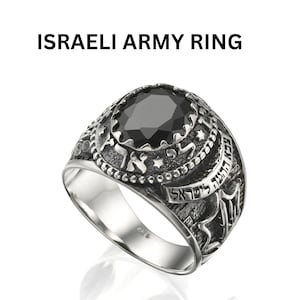 Sterling Silver IDF icon ring, Israel Defence Symbol, Zahal Ring for Him, Israeli Designer jewelry ,Unique Israel Army Black Onyx Ring.