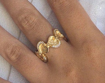 14k Gold Heart Band Ring, Heart Diamond Band, Heart Eternity Band, Gold Wedding Band For Women, 14k Solid Gold Ring 14k Gold Heart Ring
