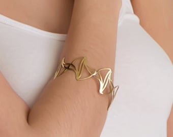 Gold Bangle Bracelet Geometric Bracelet Wide Cuff Elegant Bracelet for Women Unique Gift for Her Unique Birthday Holiday Gifts