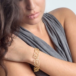 Wedding Gold Bracelet, Bracelet for Bride, Gold Vintage bracelet, Bridal Ethnic Gold Bracelet, Art Deco Bracelet for Women, Free Shipping