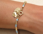Gold Bracelet for Women, Opal Beaded Bracelet, Birthday Gift, Mother 39 s day Gift, Bat-Mitzvah Gift, Bridal Blue Jewelry