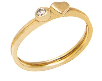9K Gold Heart Ring, Diamond/Zirconia Promise Ring