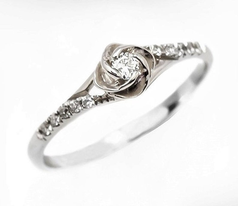 Flower Engagement Ring, Vintage Engagement Ring, 14K 18K White Gold Diamond Engagement Ring, Unique Engagement Ring for Women. image 1