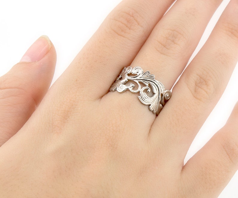 Vintage style Silver Ring for Women, Art nouveau Ring, OOAK ring for Her, Unique Antique style Band, Anniversary Ring for Wife, Mom Gift. image 4