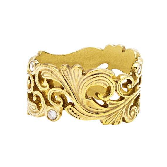 Gold and Diamonds Jewellery 18k Gold Broad Band Filigree Ring With Stone Art nouveau Design Vintage Wedding Bands Women Engagement Ring Etsy UK